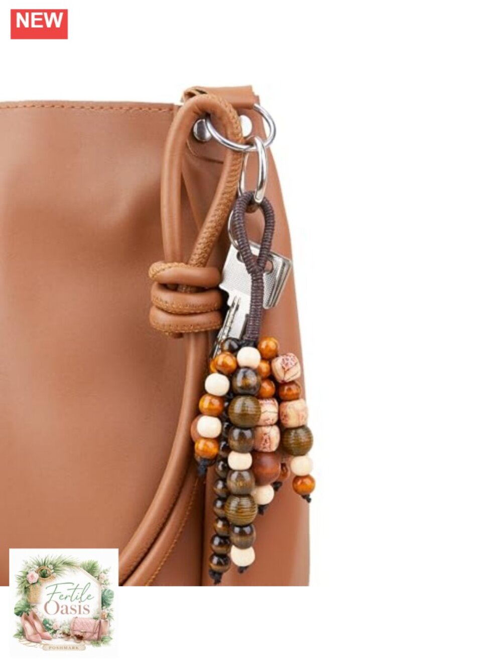 Handmade Wood Beaded Keychain Lucky Charm Purse Decor Healing Gift